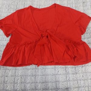 Short sleeve peplum top with tie‎ small red